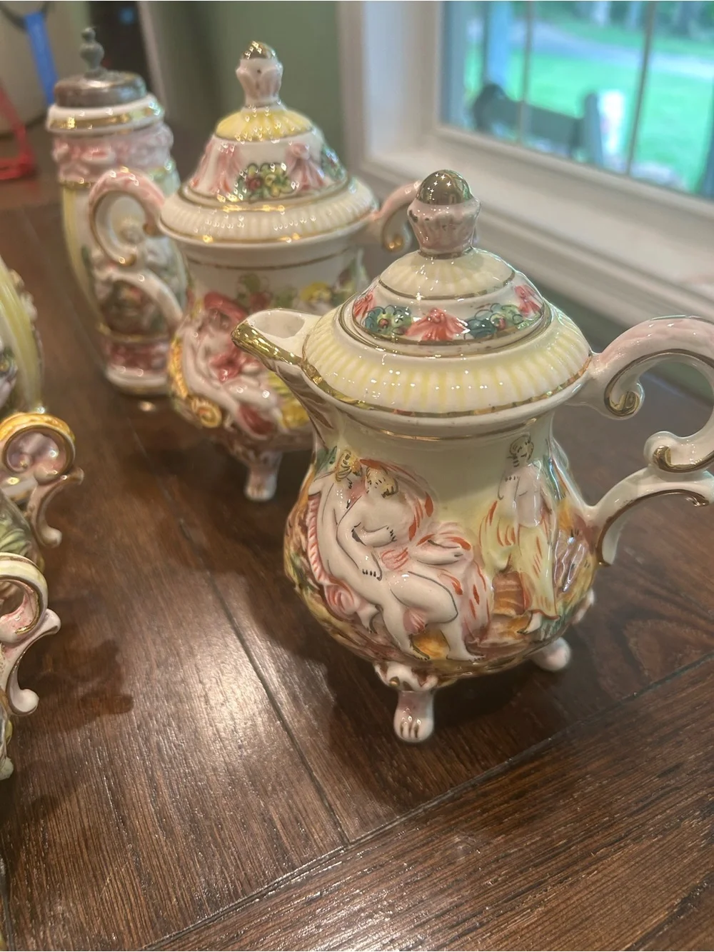 Antique R. Capodimonte Italy Nude/Cherubs Demitasse Coffee Pitcher Cream/Sugar